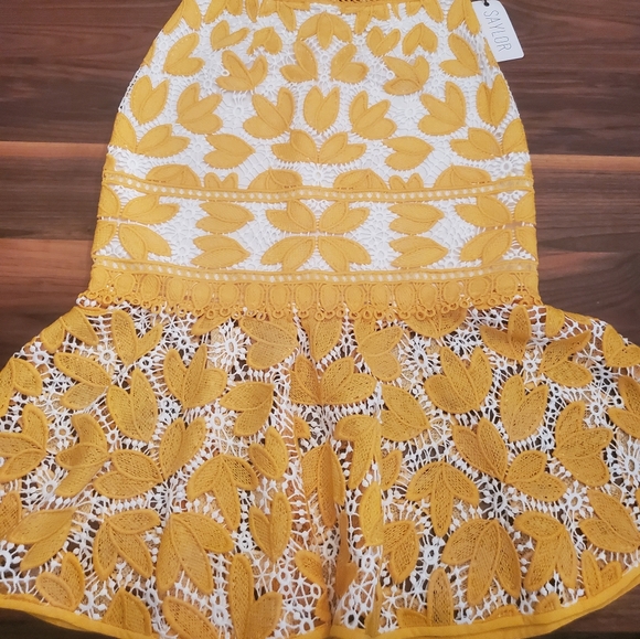 Saylor Kaiya Yellow White Lace Eyelet Dress Sz XS - Picture 2 of 7